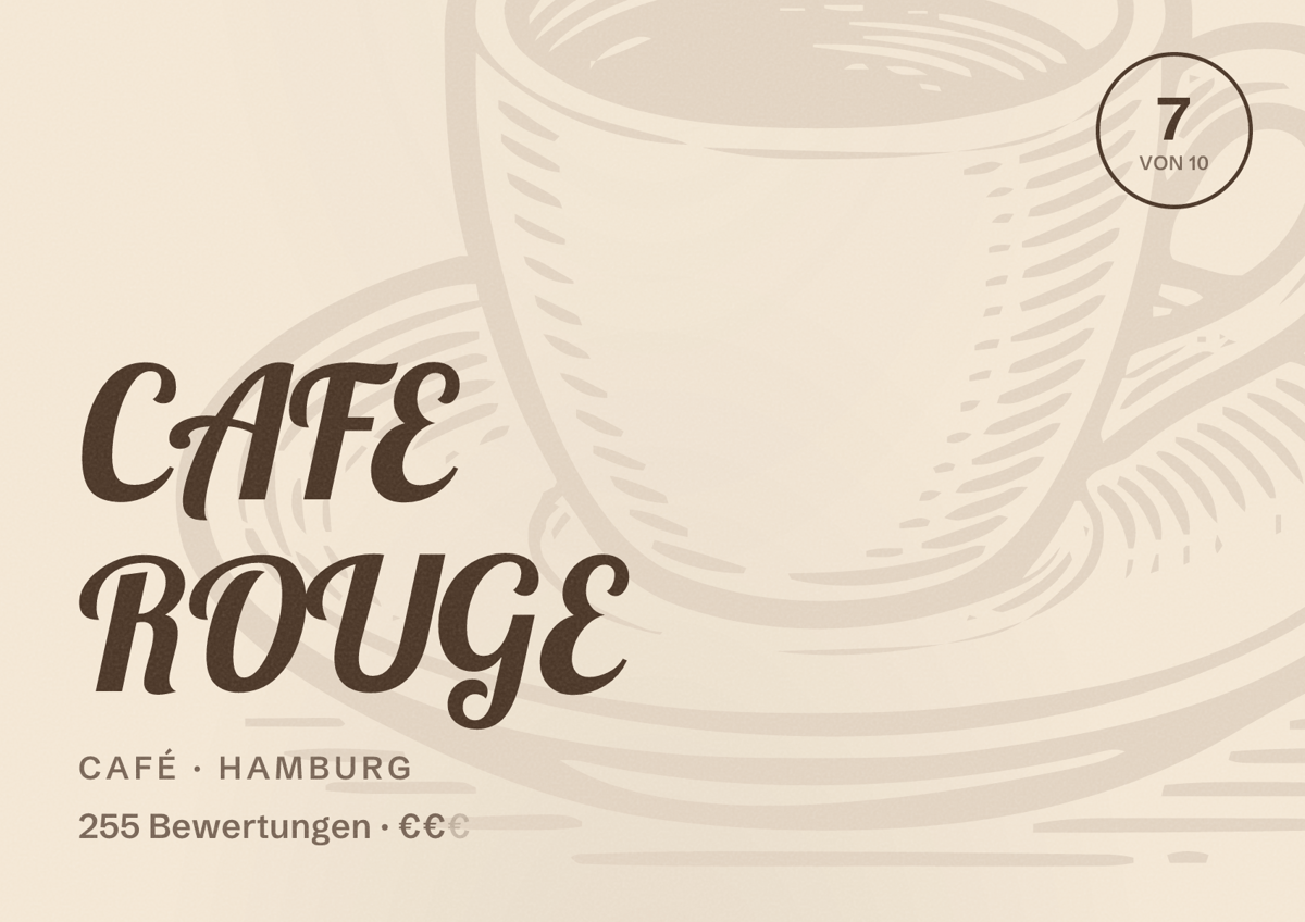 Illustriertes Poster von CAFE ROUGE, Café in Hamburg: Bewertung 7,0 von 10 aus 255 Bewertungen, Preisniveau €€