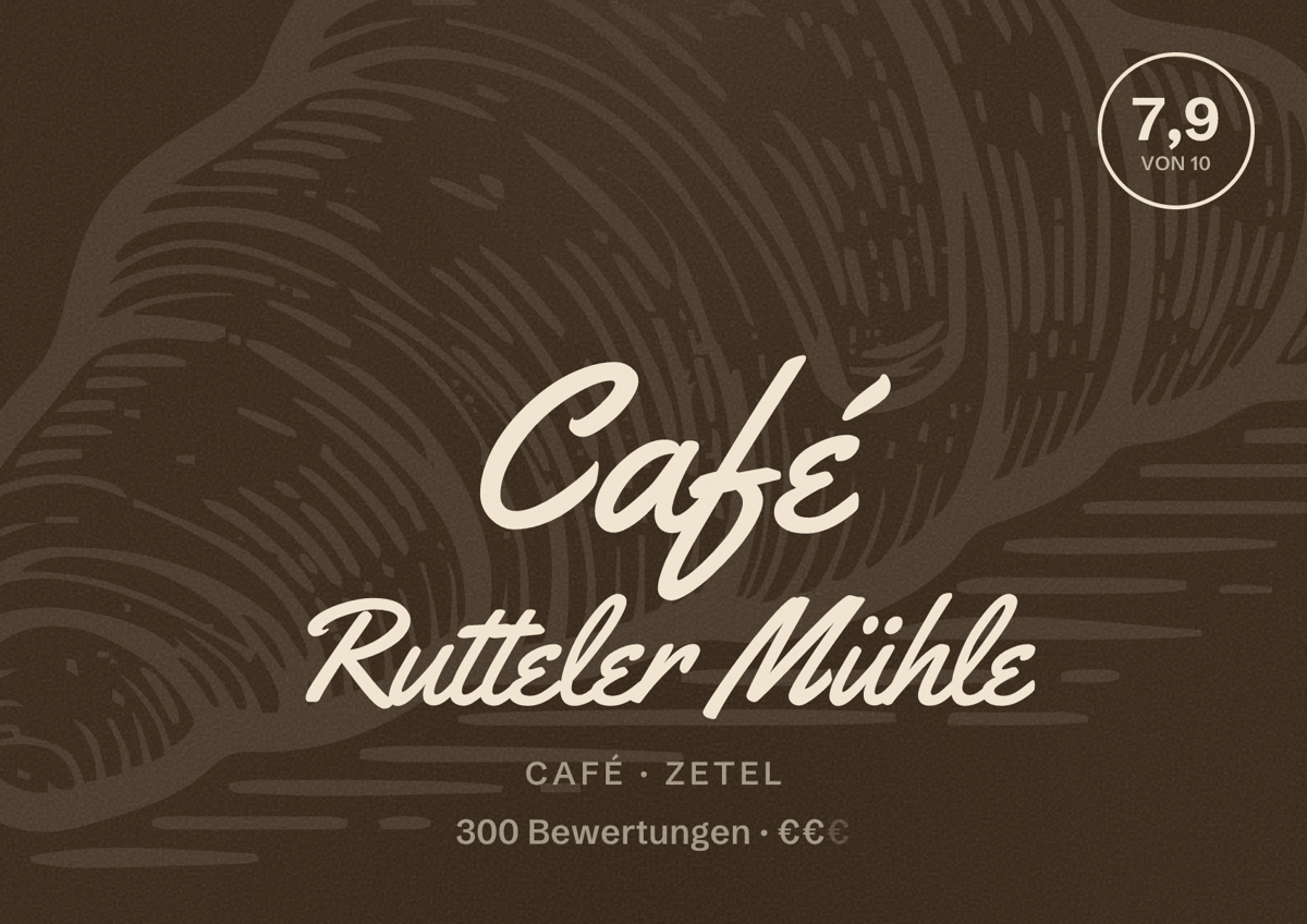 Illustriertes Poster von Café Rutteler Mühle, Café in Zetel: Bewertung 7,9 von 10 aus 300 Bewertungen, Preisniveau €€