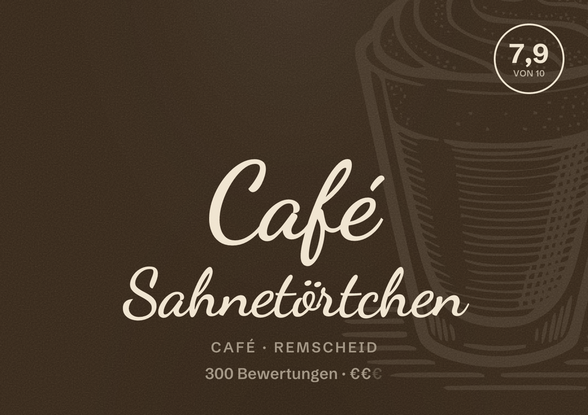 Illustriertes Poster von Café Sahnetörtchen, Café in Remscheid: Bewertung 7,9 von 10 aus 300 Bewertungen, Preisniveau €€