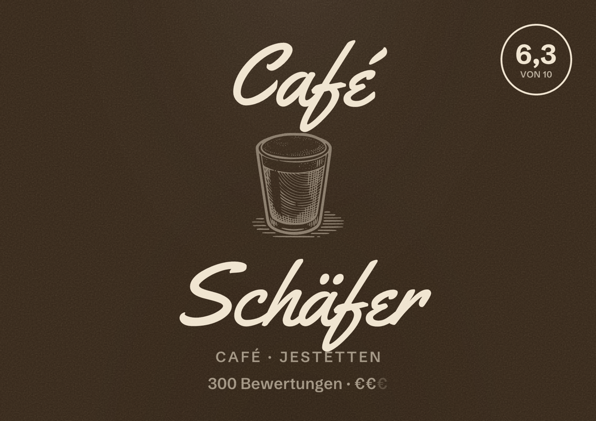 Illustriertes Poster von Café Schäfer, Café in Jestetten: Bewertung 6,3 von 10 aus 300 Bewertungen, Preisniveau €€