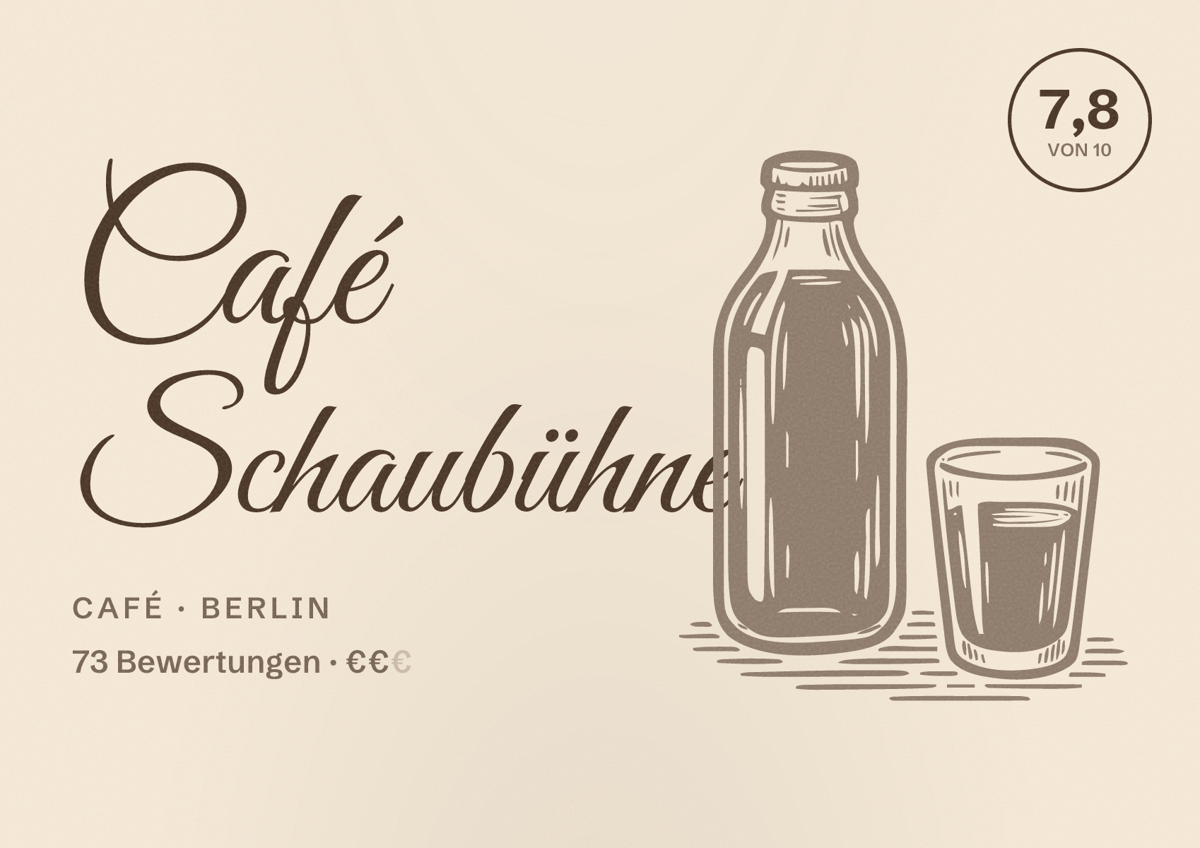 Illustriertes Poster von Café Schaubühne, Café in Berlin: Bewertung 7,8 von 10 aus 73 Bewertungen, Preisniveau €€