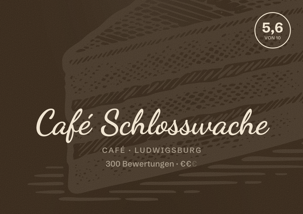Illustriertes Poster von Café Schlosswache, Café in Ludwigsburg: Bewertung 5,6 von 10 aus 300 Bewertungen, Preisniveau €€