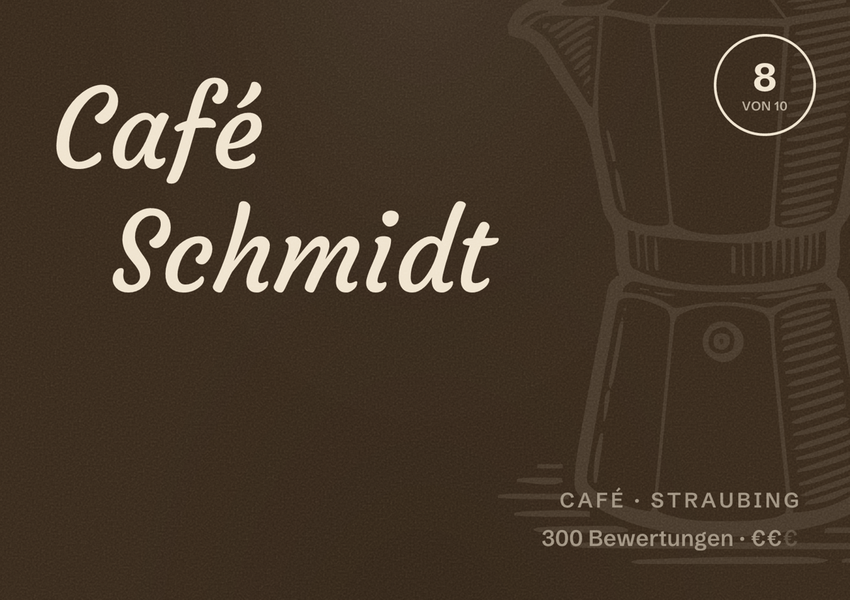 Illustriertes Poster von Café Schmidt, Café in Straubing: Bewertung 8 von 10 aus 300 Bewertungen, Preisniveau €€