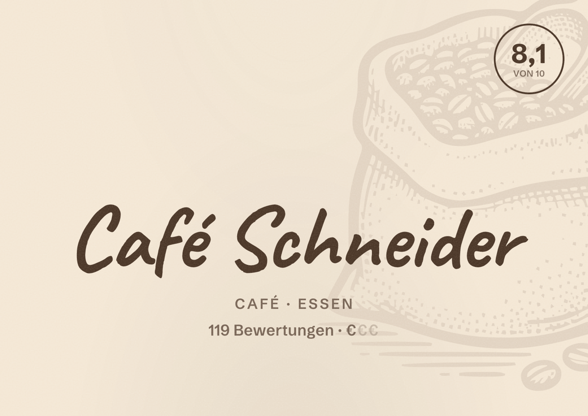Illustriertes Poster von Café Schneider, Café in Essen: Gästebewertung 8,1 von 10 aus 119 Bewertungen