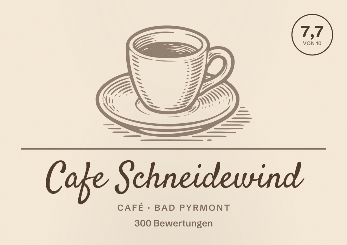Illustriertes Poster von Cafe Schneidewind, Café in Bad Pyrmont: Bewertung 7,7 von 10 aus 300 Bewertungen