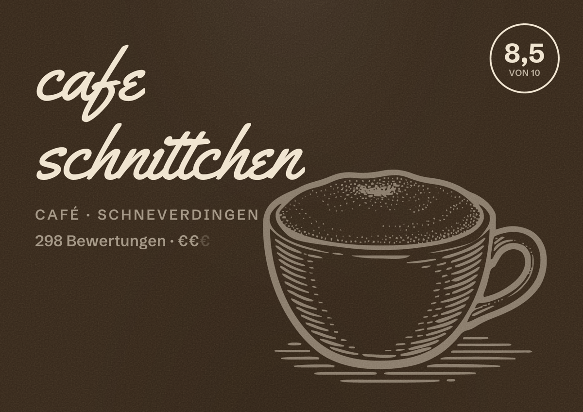 Illustriertes Poster von cafe schnittchen, Café in Schneverdingen: Bewertung 8,5 von 10 aus 298 Bewertungen, Preisniveau €€