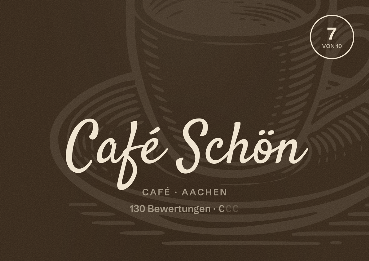 Illustriertes Poster von Café Schön, Café in Aachen: Bewertung 7 von 10 aus 130 Bewertungen, Preisniveau €