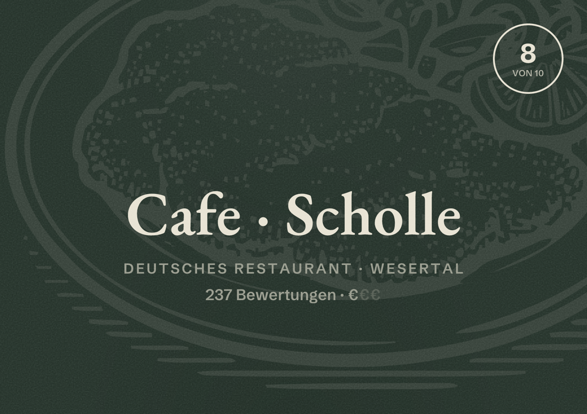 Illustriertes Poster von Cafe Scholle, Deutsches Restaurant in Wesertal: Bewertung 8 von 10 aus 237 Bewertungen, Preisniveau €