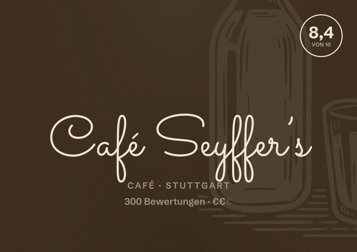 Illustriertes Poster von Café Seyffer’s, Café in Stuttgart: Bewertung 8,4 von 10 aus 300 Bewertungen, Preisniveau €€