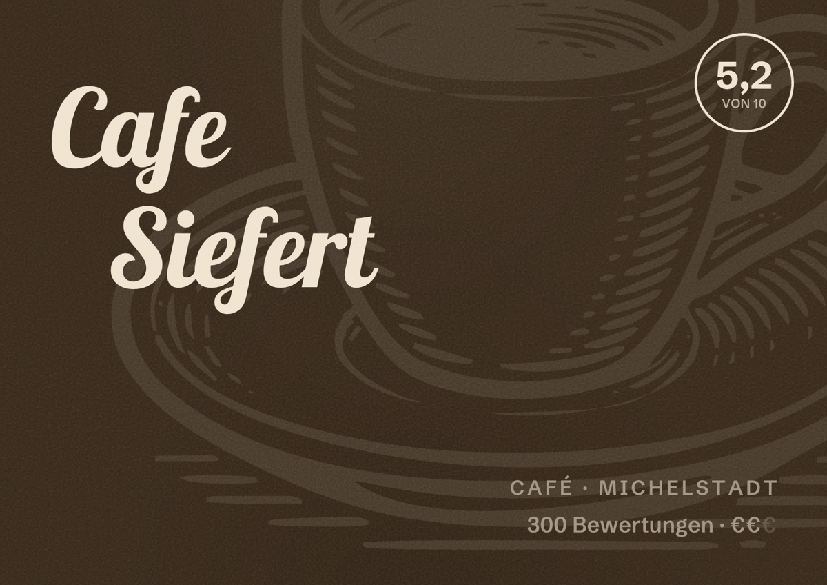 Illustriertes Poster von Cafe Siefert, Café in Michelstadt: Bewertung 5,2 von 10 aus 300 Bewertungen, Preisniveau €€