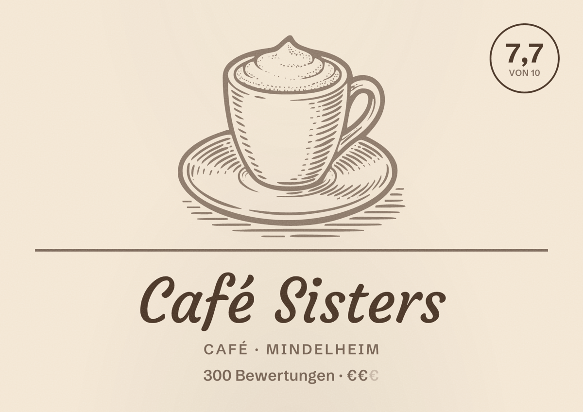Illustriertes Poster von Café Sisters, Café in Mindelheim: Bewertung 7,7 von 10 aus 300 Bewertungen, Preisniveau €€