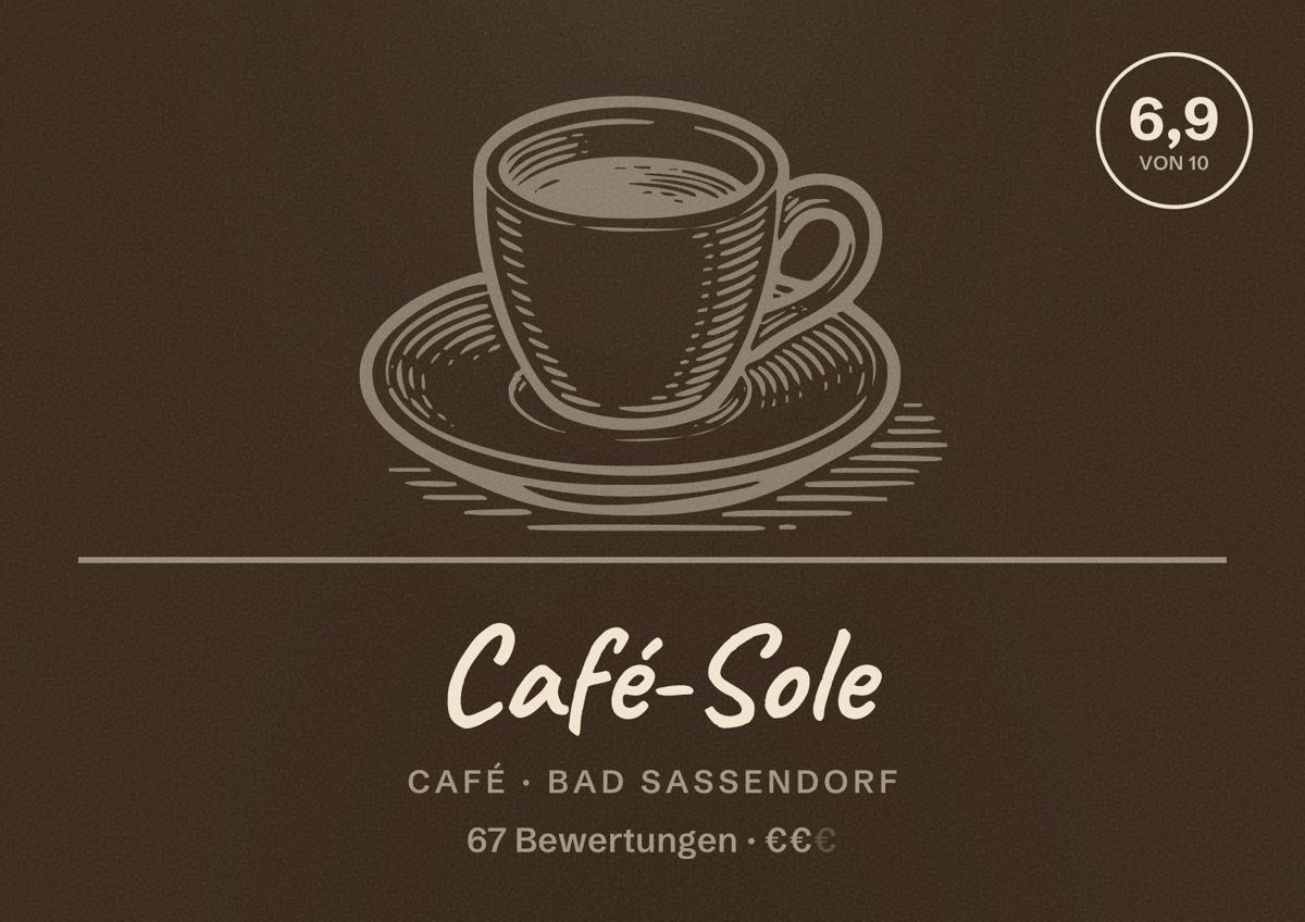 Illustriertes Poster von Café-Sole, Café in Bad Sassendorf: Bewertung 6,9 von 10 aus 67 Bewertungen, Preisniveau €€
