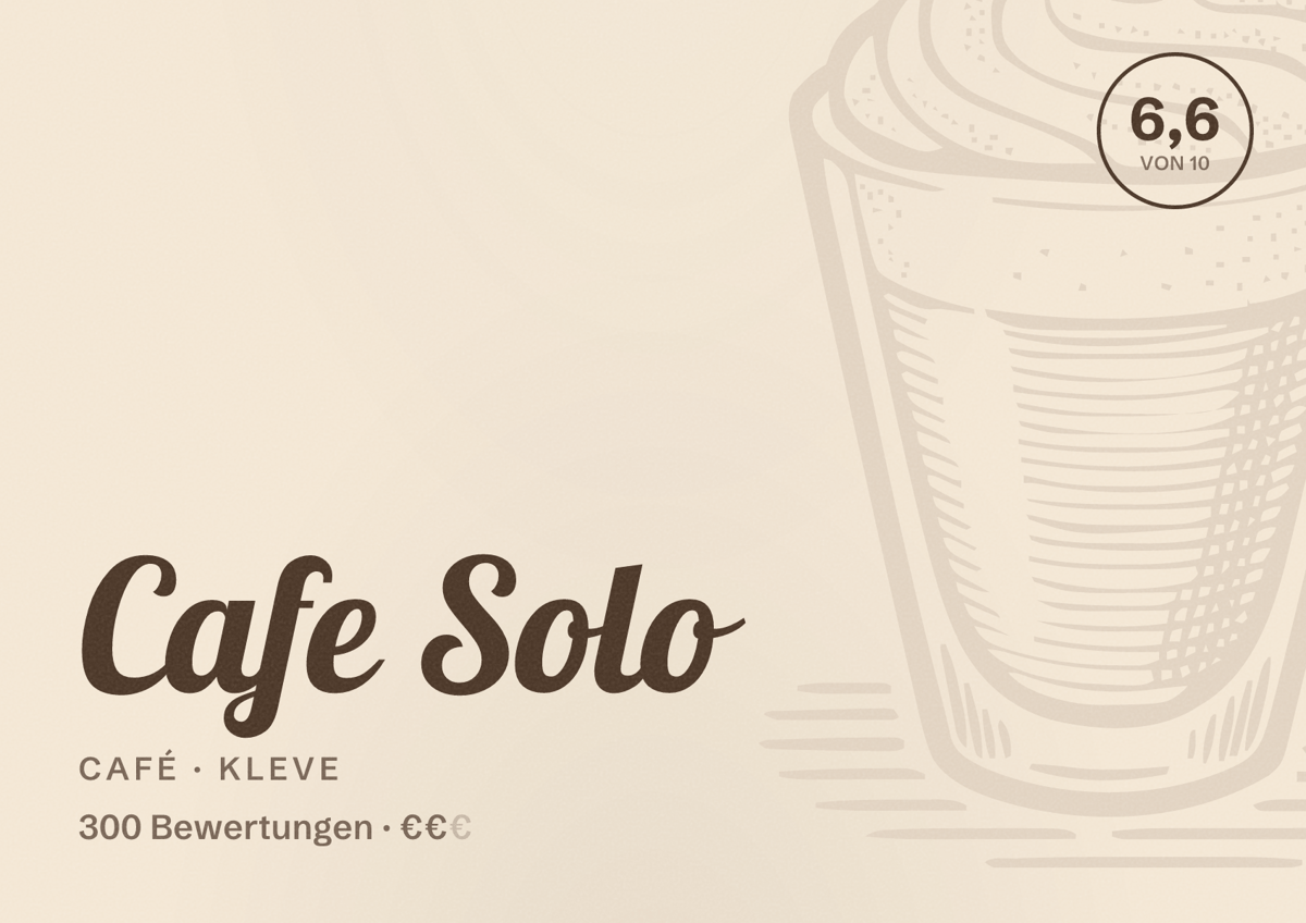 Illustriertes Poster von Cafe Solo, Café in Kleve: Bewertung 6,6 von 10 aus 300 Bewertungen, Preisniveau €€