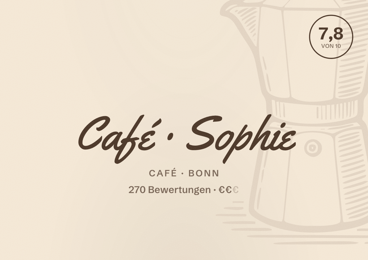 Illustriertes Poster von Café Sophie, Café in Bonn: Bewertung 7,8 von 10 aus 270 Bewertungen, Preisniveau €€