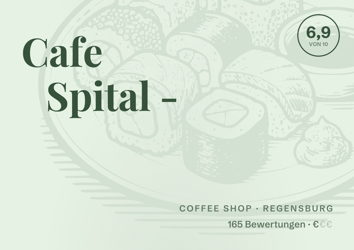 Illustriertes Poster von Cafe Spital -, Coffee Shop in Regensburg: Bewertung 6,9 von 10 aus 165 Bewertungen, Preisniveau €