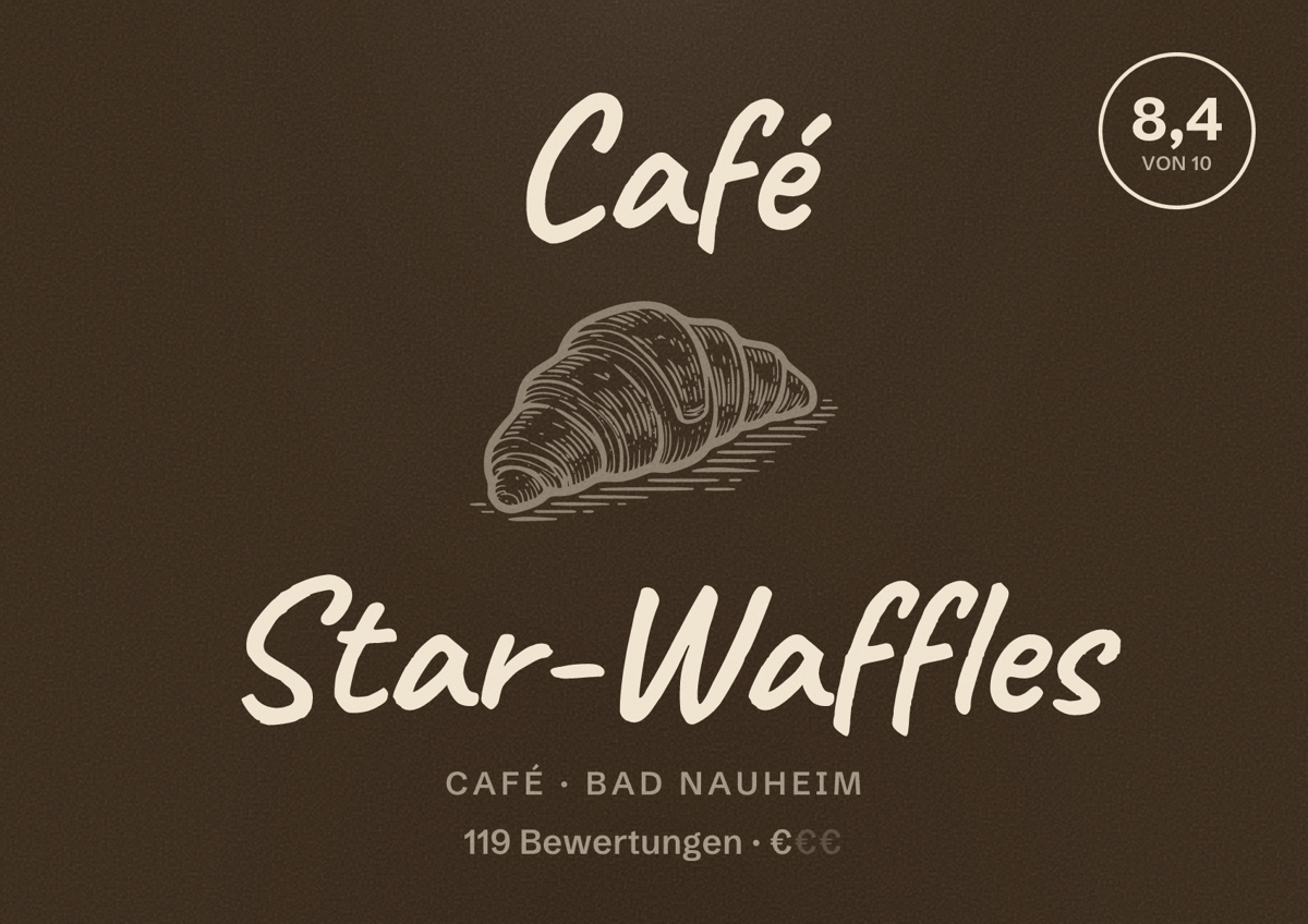 Illustriertes Poster von Café Star-Waffles, Café in Bad Nauheim: Bewertung 8,4 von 10 aus 119 Bewertungen, Preisniveau €