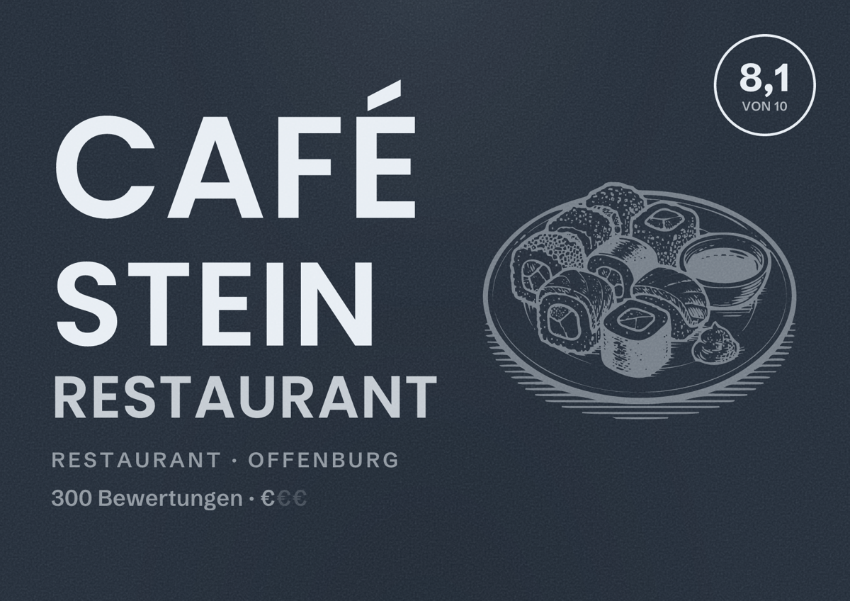 Illustriertes Poster von Café Stein Restaurant, Restaurant in Offenburg: Bewertung 8,1 von 10 aus 300 Bewertungen, Preisniveau €