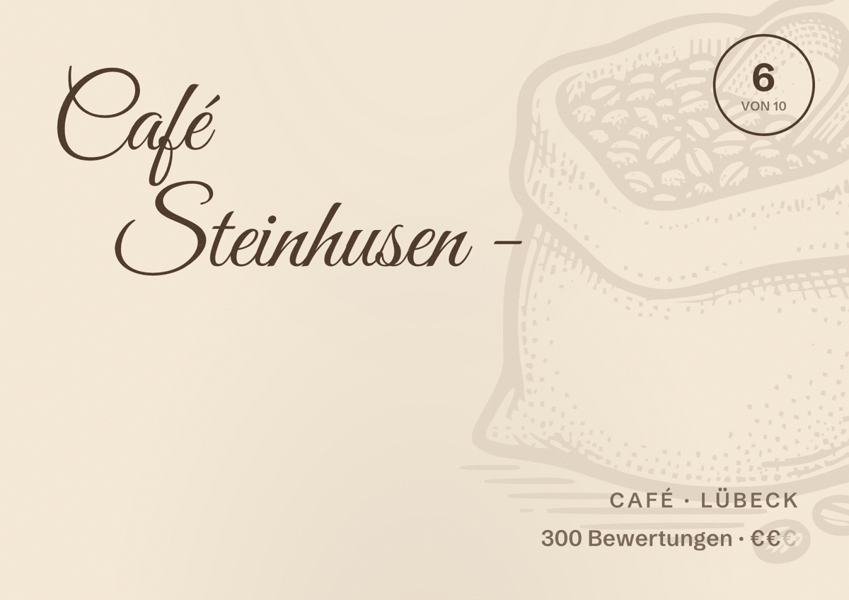 Illustriertes Poster von Café Steinhusen -, Café in Lübeck: Bewertung 6 von 10 aus 300 Bewertungen, Preisniveau €€
