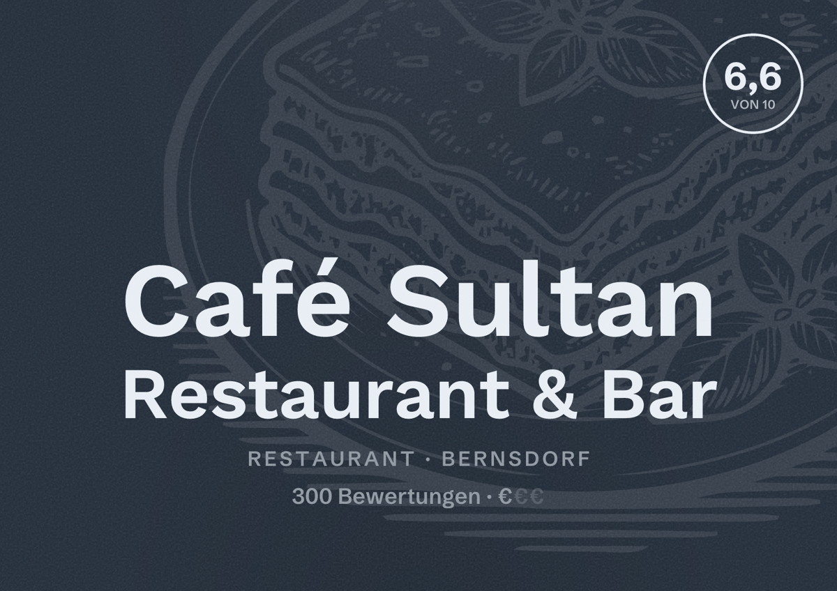 Illustriertes Poster von Café Sultan Restaurant & Bar, Restaurant in Bernsdorf: Bewertung 6,6 von 10 aus 300 Bewertungen, Preisniveau €