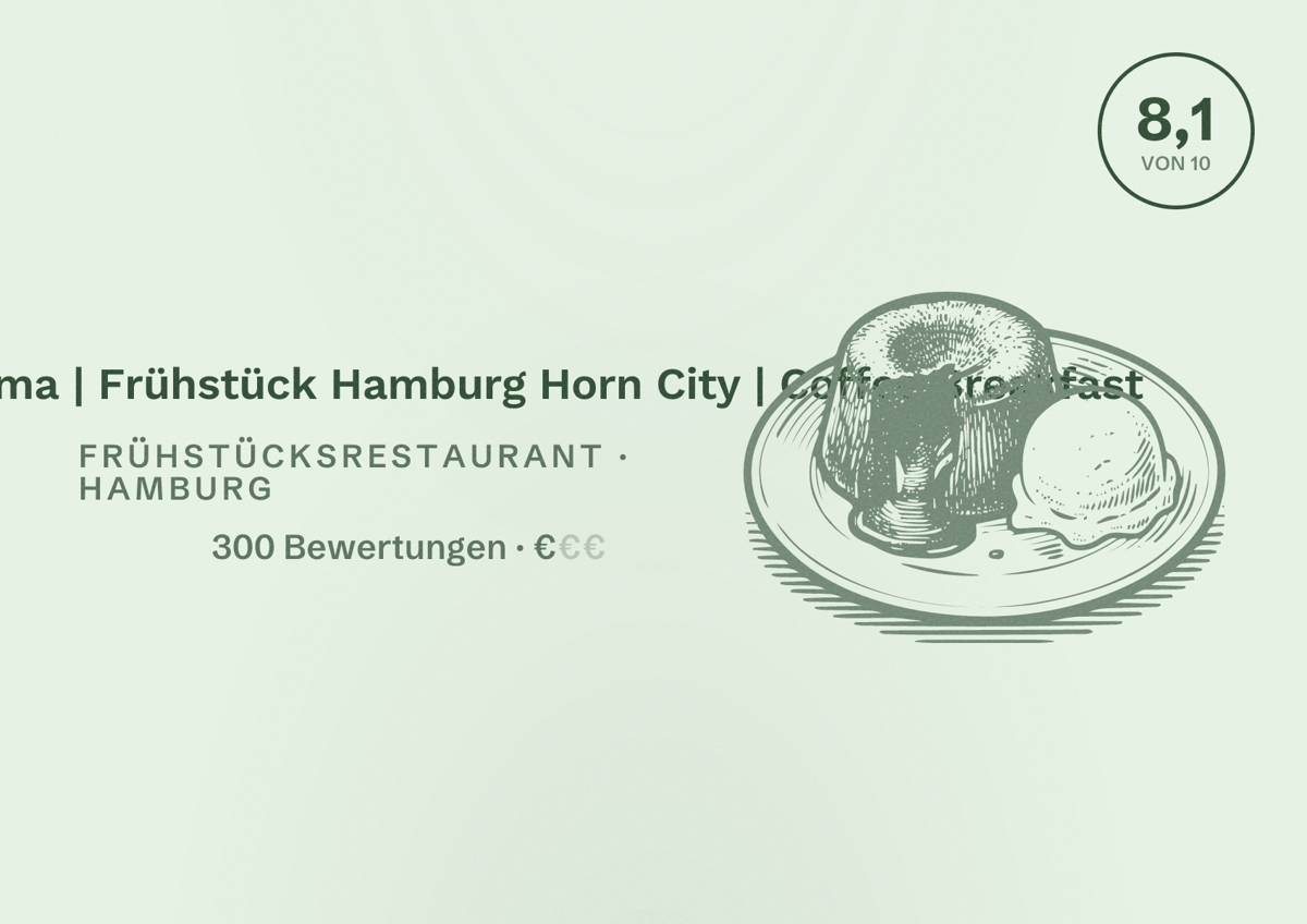 Illustriertes Poster von Café Tante Emma | Frühstück Hamburg Horn City | Coffee Breakfast, Frühstücksrestaurant in Hamburg: Bewertung 8,1 von 10 aus 300 Bewertungen, Preisniveau €