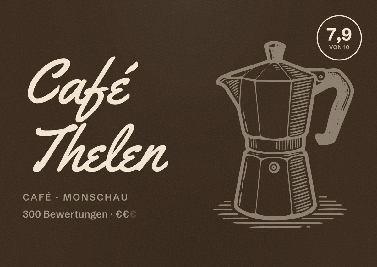 Illustriertes Poster von Café Thelen, Café in Monschau: Bewertung 7,9 von 10 aus 300 Bewertungen, Preisniveau €€