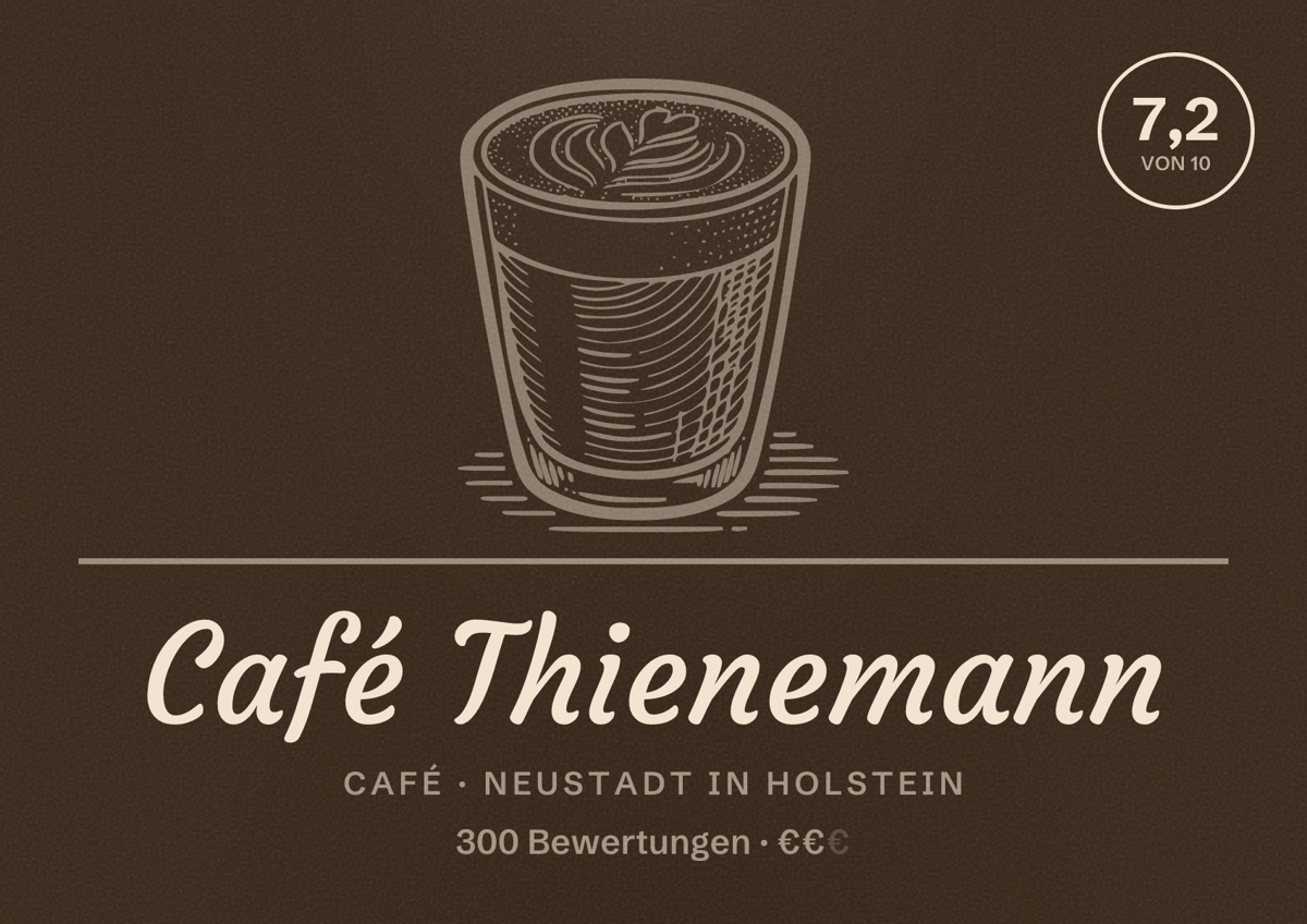 Illustriertes Poster von Café Thienemann, Café in Neustadt in Holstein: Bewertung 7,2 von 10 aus 300 Bewertungen, Preisniveau €€