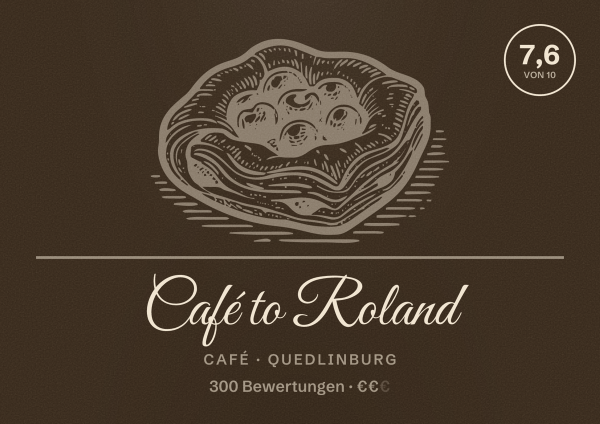 Illustriertes Poster von Café to Roland, Café in Quedlinburg: Bewertung 7,6 von 10 aus 300 Bewertungen, Preisniveau €€