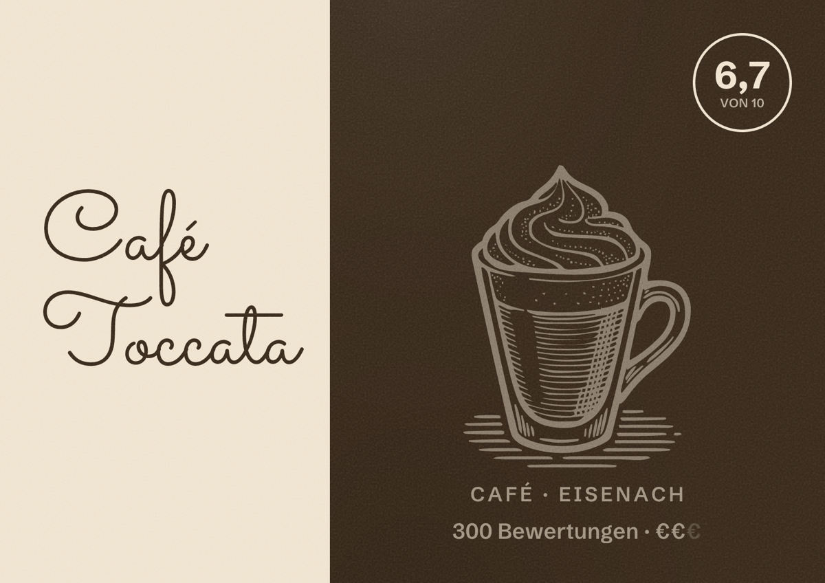 Illustriertes Poster von Café Toccata, Café in Eisenach: Bewertung 6,7 von 10 aus 300 Bewertungen, Preisniveau €€