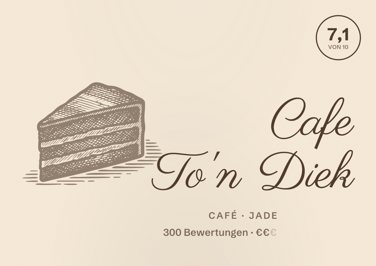 Illustriertes Poster von Cafe To'n Diek, Café in Jade: Bewertung 7,1 von 10 aus 300 Bewertungen, Preisniveau €€