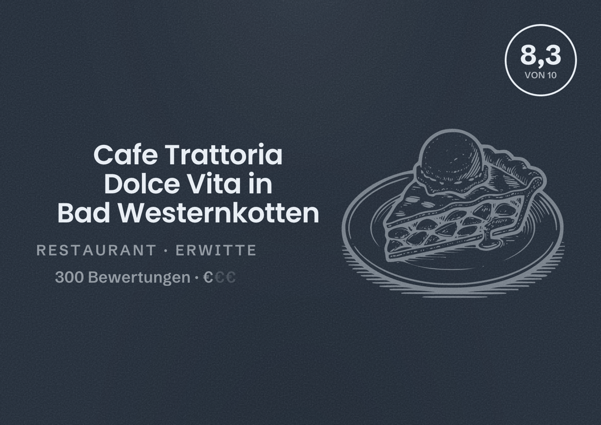 Illustriertes Poster von Cafe Trattoria Dolce Vita in Bad Westernkotten, Restaurant in Erwitte: Bewertung 8,3 von 10 aus 300 Bewertungen, Preisniveau €