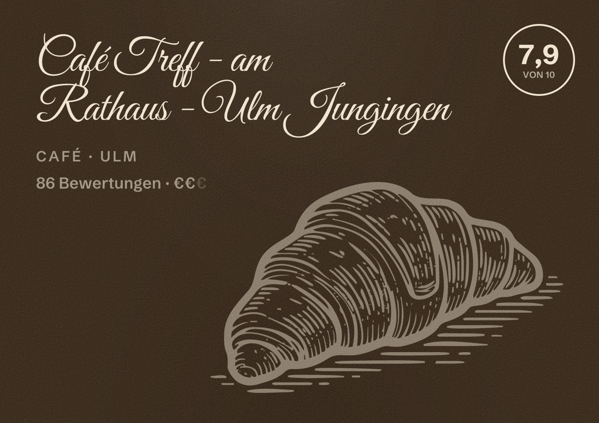 Illustriertes Poster von Café Treff - am Rathaus - Ulm Jungingen, Café in Ulm: Bewertung 7,9 von 10 aus 86 Bewertungen, Preisniveau €€