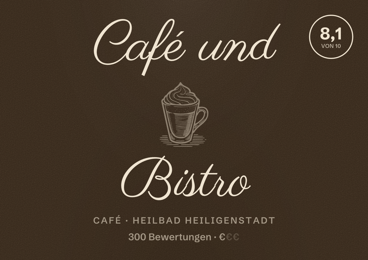 Illustriertes Poster von Café und Bistro, Café in Heilbad Heiligenstadt: Bewertung 8,1 von 10 aus 300 Bewertungen, Preisniveau €