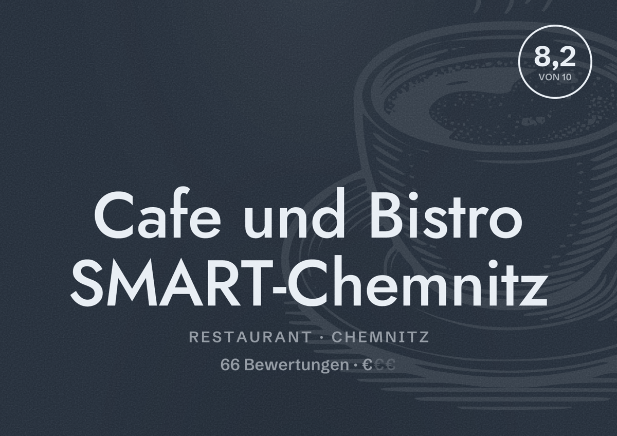 Illustriertes Poster von Cafe und Bistro SMART-Chemnitz, Restaurant in Chemnitz: Bewertung 8,2 von 10 aus 66 Bewertungen, Preisniveau €