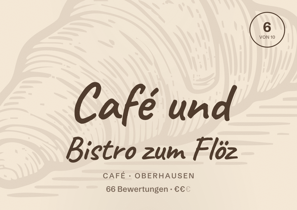 Illustriertes Poster von Café und Bistro zum Flöz, Café in Oberhausen: Bewertung 6 von 10 aus 66 Bewertungen, Preisniveau €€