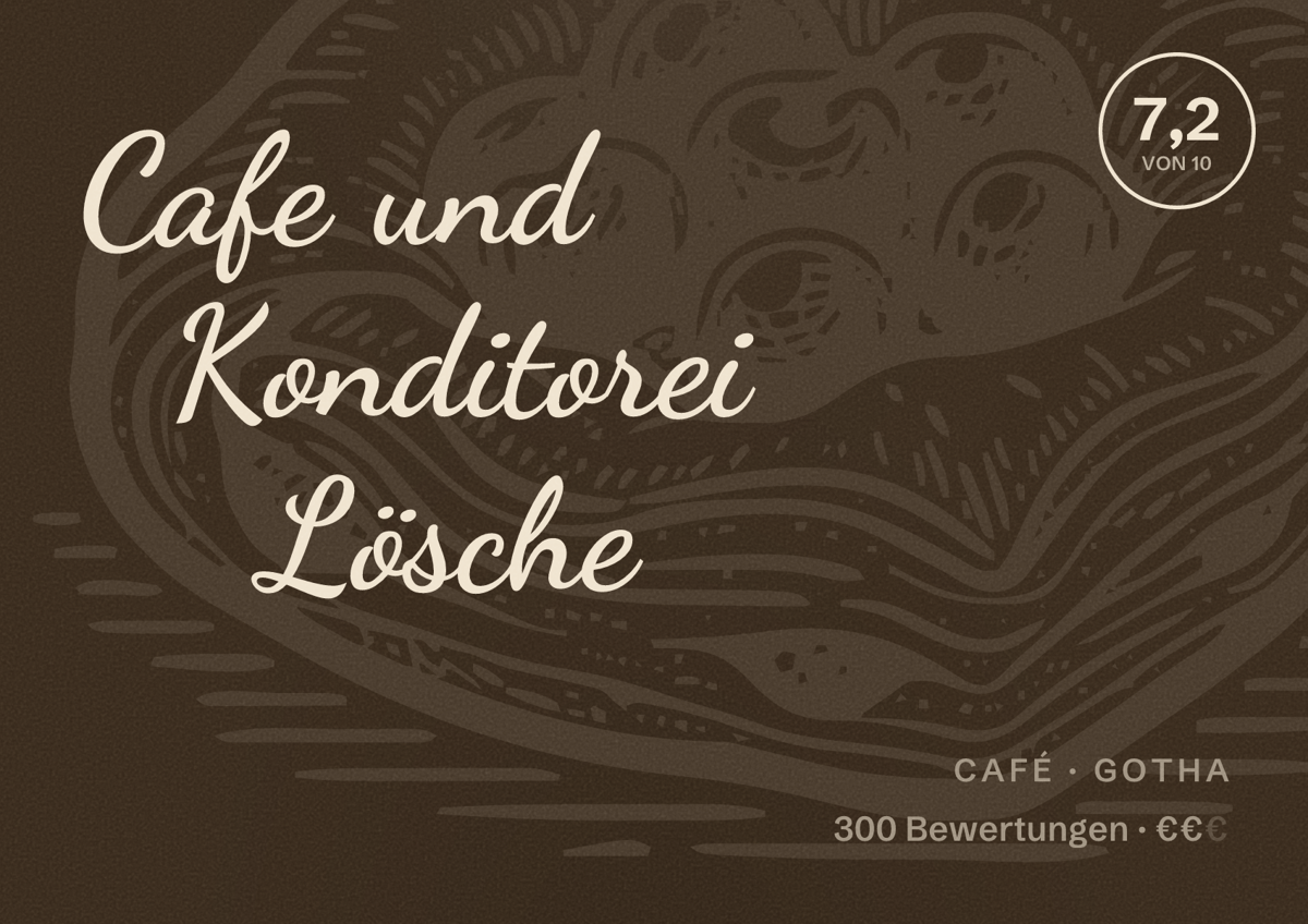 Illustriertes Poster von Cafe und Konditorei Lösche, Café in Gotha: Bewertung 7,2 von 10 aus 300 Bewertungen, Preisniveau €€