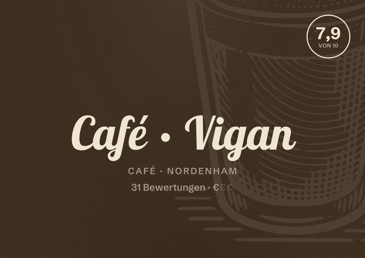 Illustriertes Poster von Café Vigan, Café in Nordenham: Bewertung 7,9 von 10 aus 31 Bewertungen, Preisniveau €