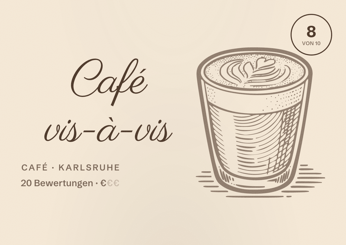 Illustriertes Poster von Café vis-à-vis, Café in Karlsruhe: Bewertung 8 von 10 aus 20 Bewertungen, Preisniveau €