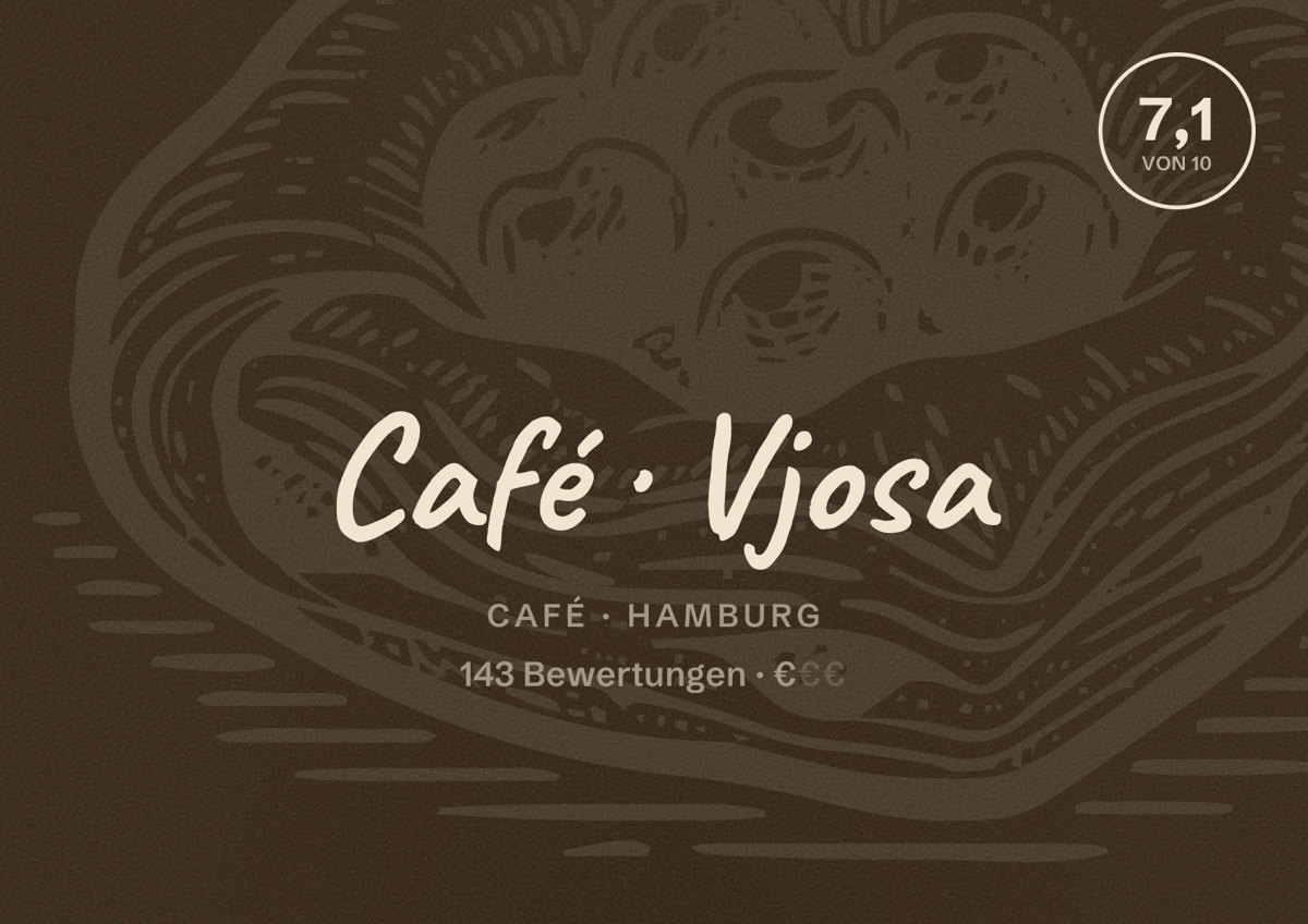 Illustriertes Poster von Café Vjosa, Café in Hamburg: Bewertung 7,1 von 10 aus 143 Bewertungen, Preisniveau €