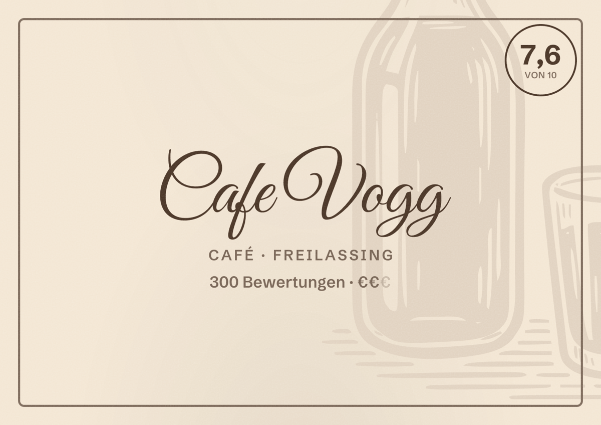 Illustriertes Poster von Cafe Vogg, Café in Freilassing: Bewertung 7,6 von 10 aus 300 Bewertungen, Preisniveau €€