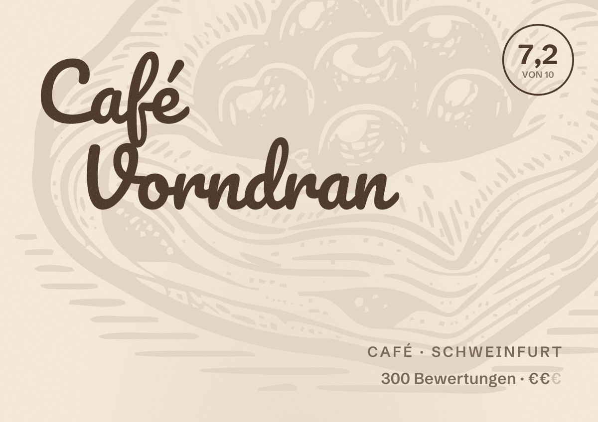 Illustriertes Poster von Café Vorndran, Café in Schweinfurt: Bewertung 7,2 von 10 aus 300 Bewertungen, Preisniveau €€