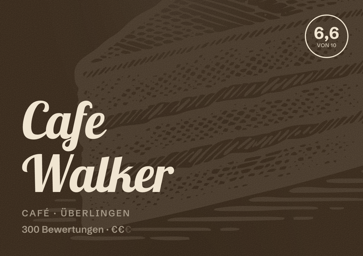 Illustriertes Poster von Cafe Walker, Café in Überlingen: Bewertung 6,6 von 10 aus 300 Bewertungen, Preisniveau €€