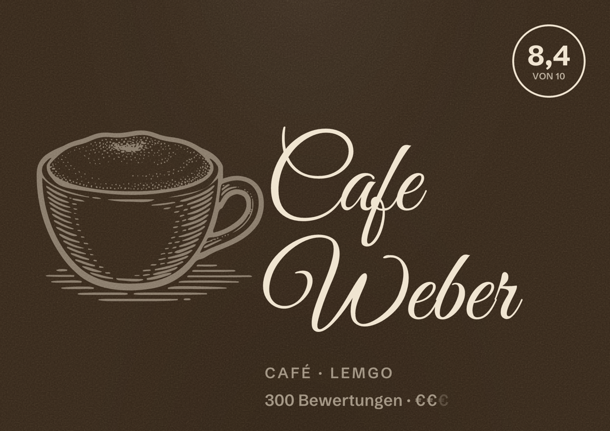 Illustriertes Poster von Cafe Weber, Café in Lemgo: Bewertung 8,4 von 10 aus 300 Bewertungen, Preisniveau €€