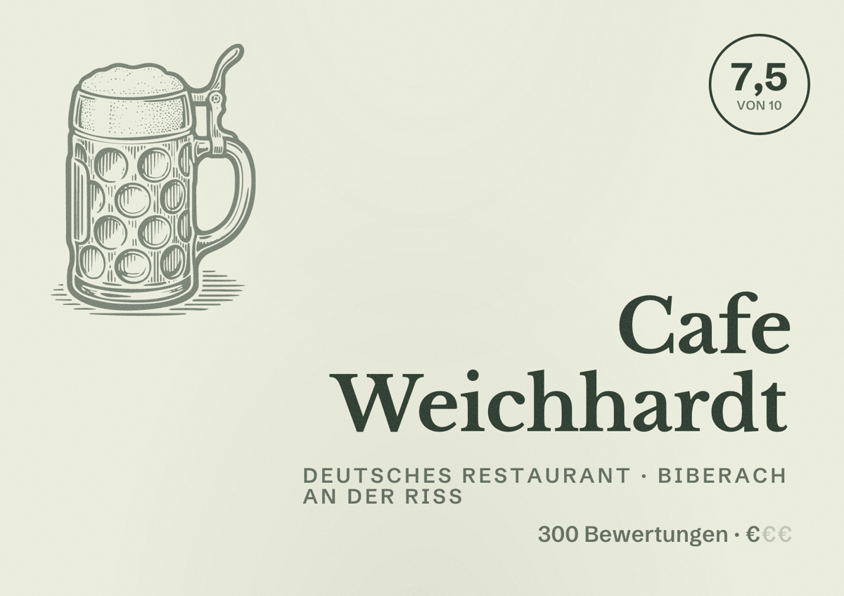 Illustriertes Poster von Cafe Weichhardt, Deutsches Restaurant in Biberach an der Riß: Bewertung 7,5 von 10 aus 300 Bewertungen, Preisniveau €