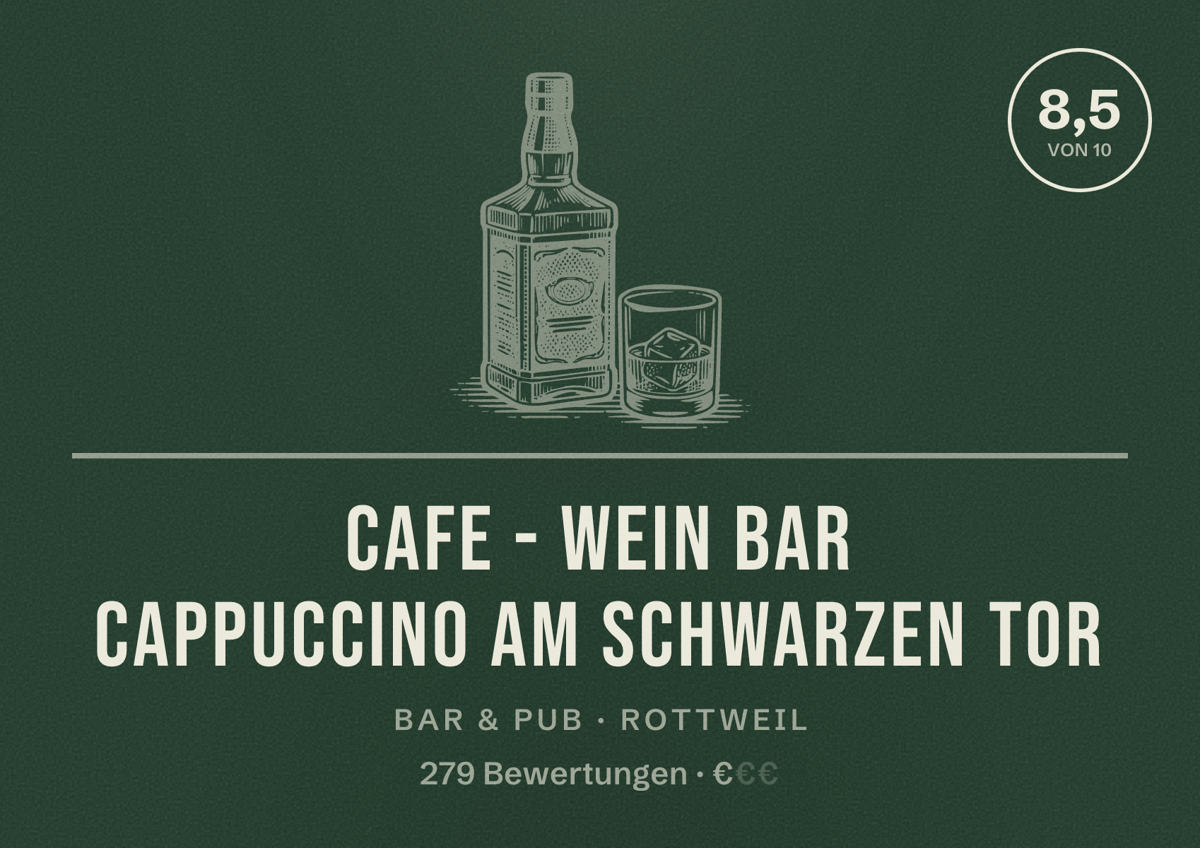 Illustriertes Poster von Cafe - Wein Bar Cappuccino am Schwarzen Tor, Bar & Pub in Rottweil: Bewertung 8,5 von 10 aus 279 Bewertungen, Preisniveau €