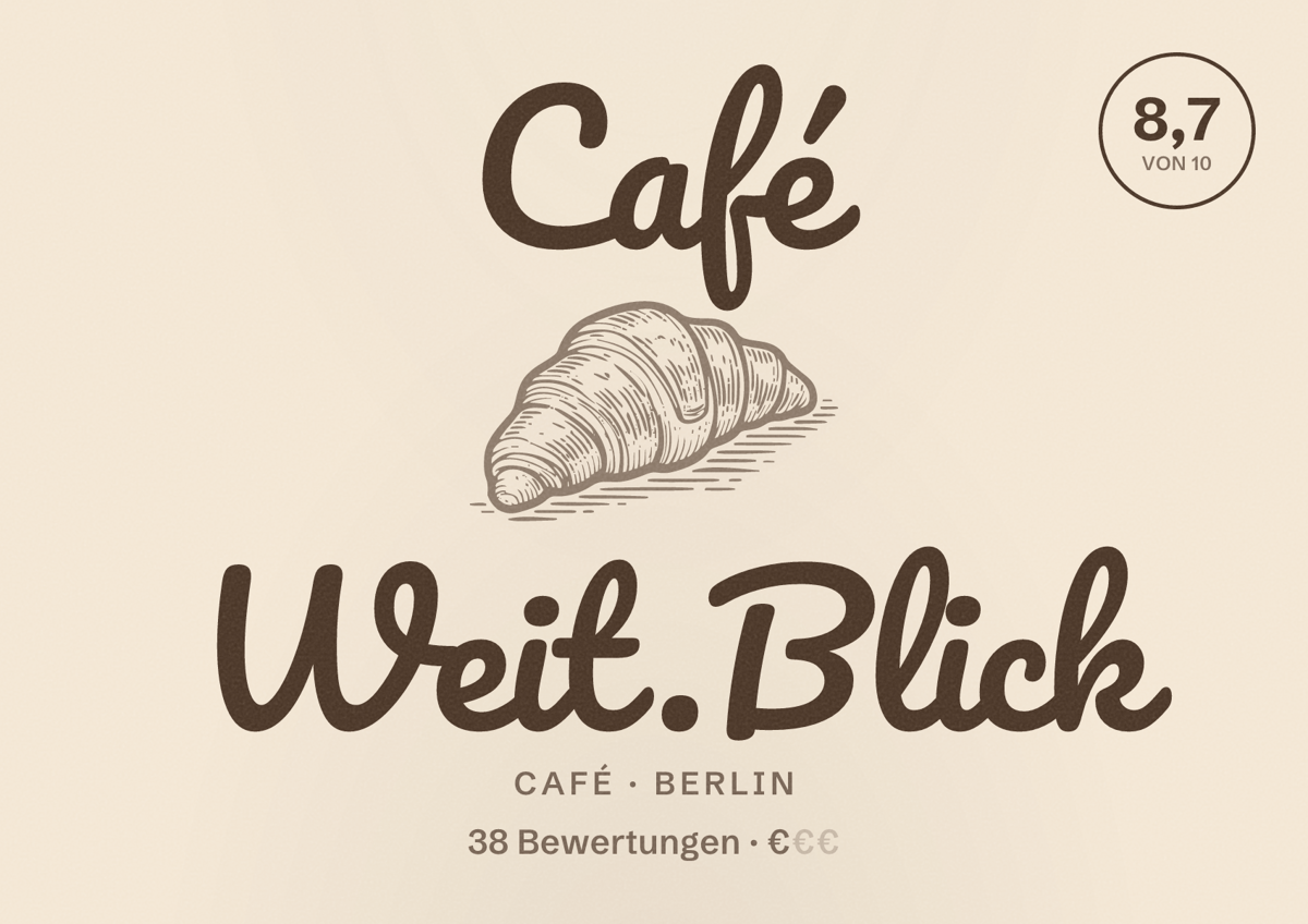 Illustriertes Poster von Café Weit.Blick, Café in Berlin: Bewertung 8,7 von 10 aus 38 Bewertungen, Preisniveau €