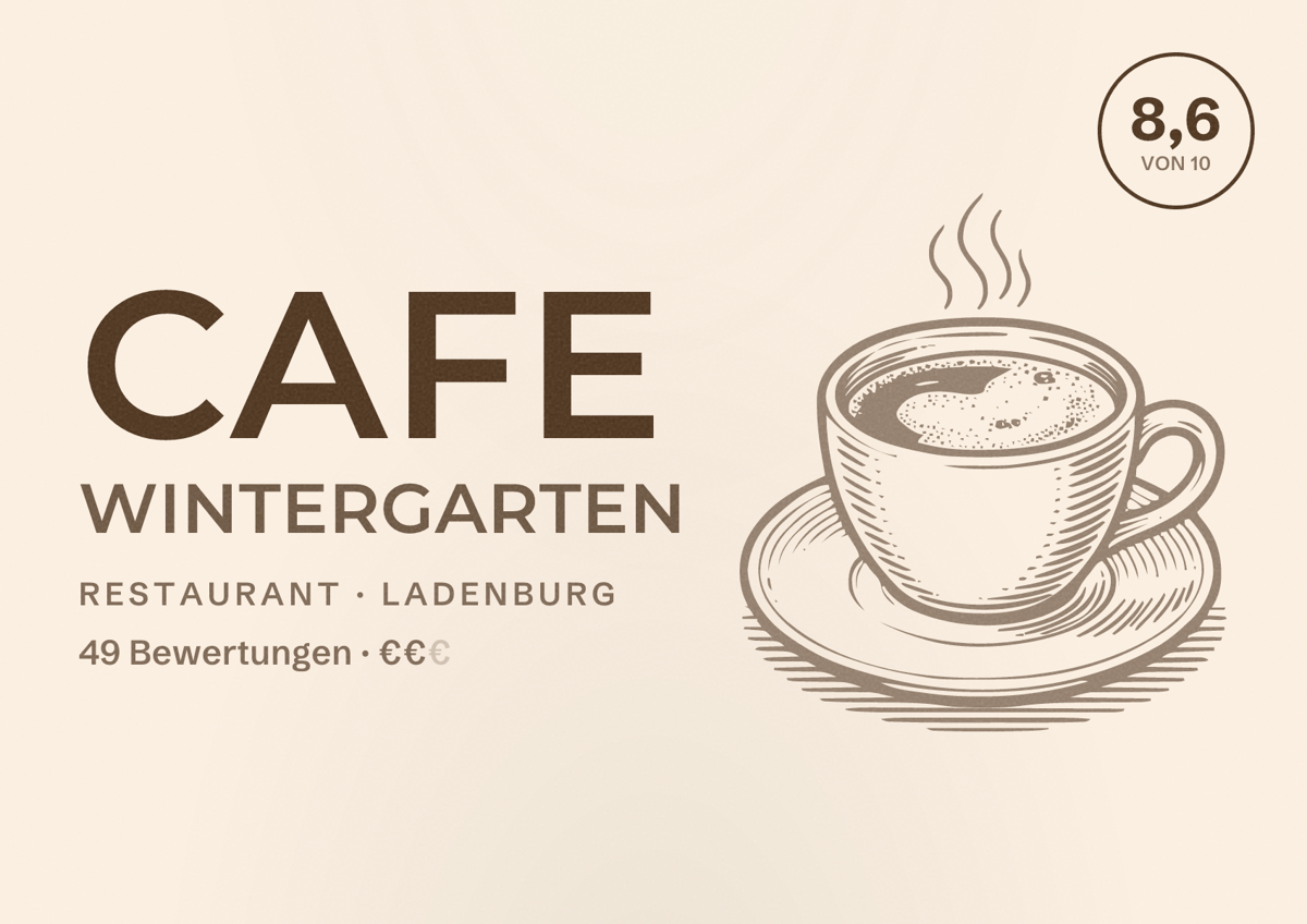 Illustriertes Poster von Cafe Wintergarten, Restaurant in Ladenburg: Bewertung 8,6 von 10 aus 49 Bewertungen, Preisniveau €€