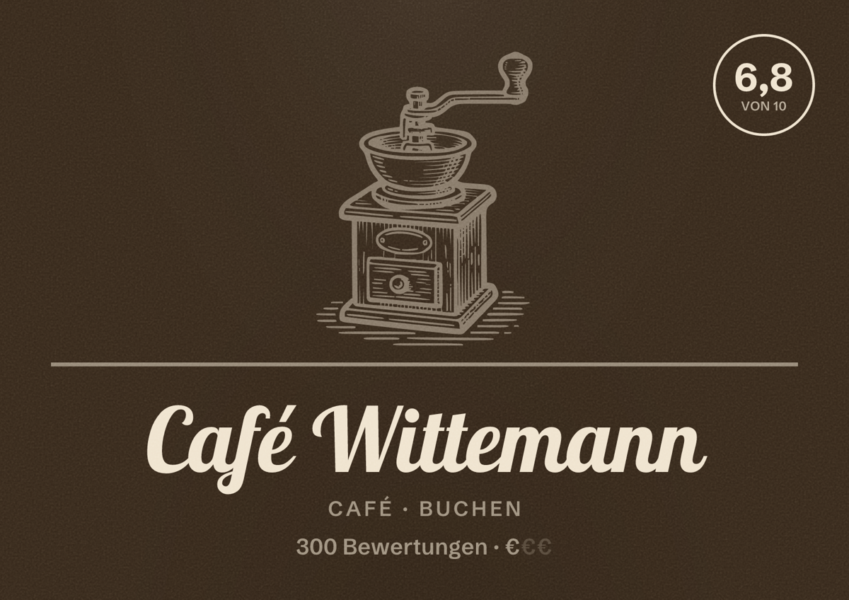 Illustriertes Poster von Café Wittemann, Café in Buchen: Bewertung 6,8 von 10 aus 300 Bewertungen, Preisniveau €