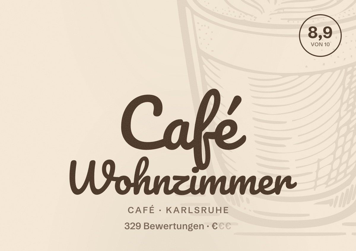 Illustriertes Poster von Café Wohnzimmer, Café in Karlsruhe: Bewertung 8,9 von 10 aus 329 Bewertungen, Preisniveau €
