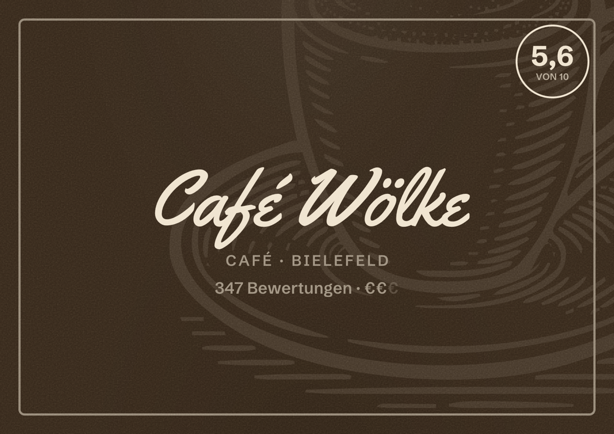 Illustriertes Poster von Café Wölke, Café in Bielefeld: Gästebewertung 5,6 von 10 aus 347 Bewertungen