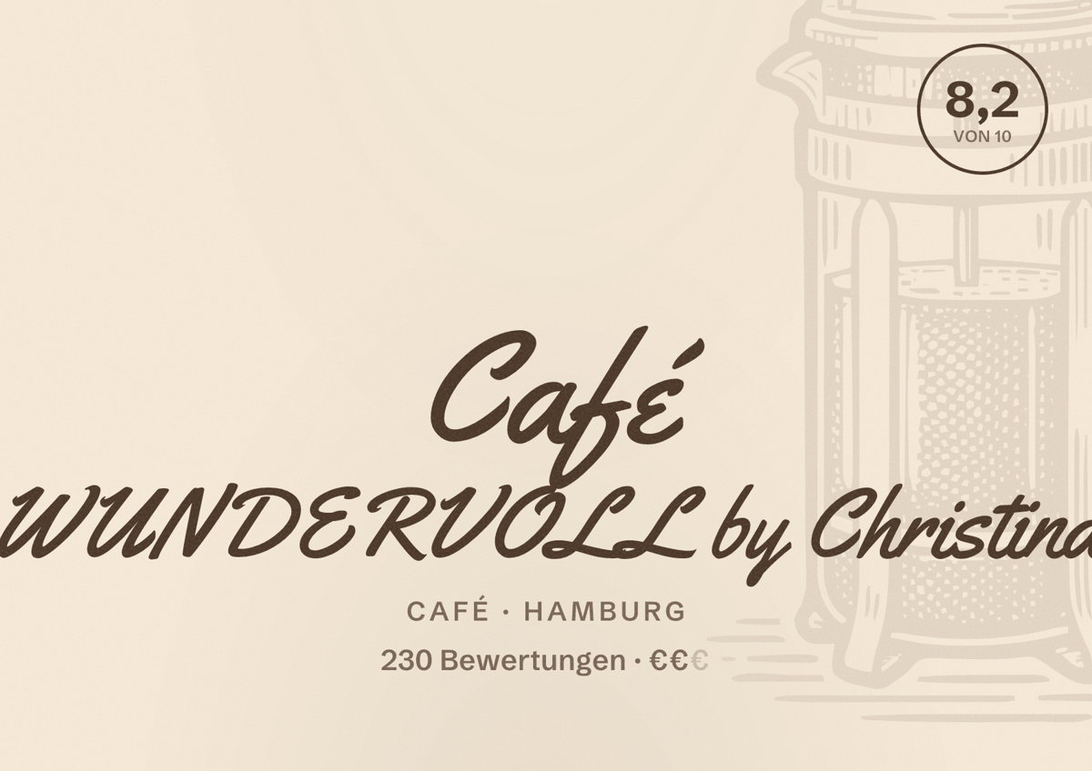 Illustriertes Poster von Café WUNDERVOLL by Christina, Café in Hamburg: Bewertung 8,2 von 10 aus 230 Bewertungen, Preisniveau €€